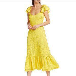 STAUD Marwa Flutter-Sleeve Yellow Midi Dress